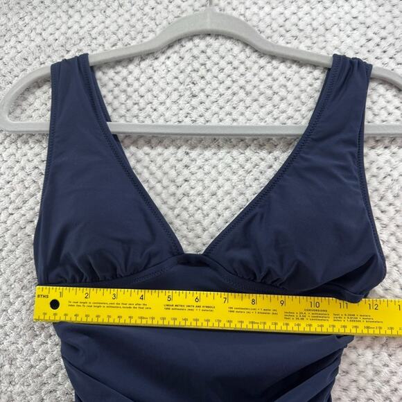 J Crew Swimsuit Women 4 Blue One Piece Plunge Ruched Swimwear Pool Beach - Picture 12 of 16